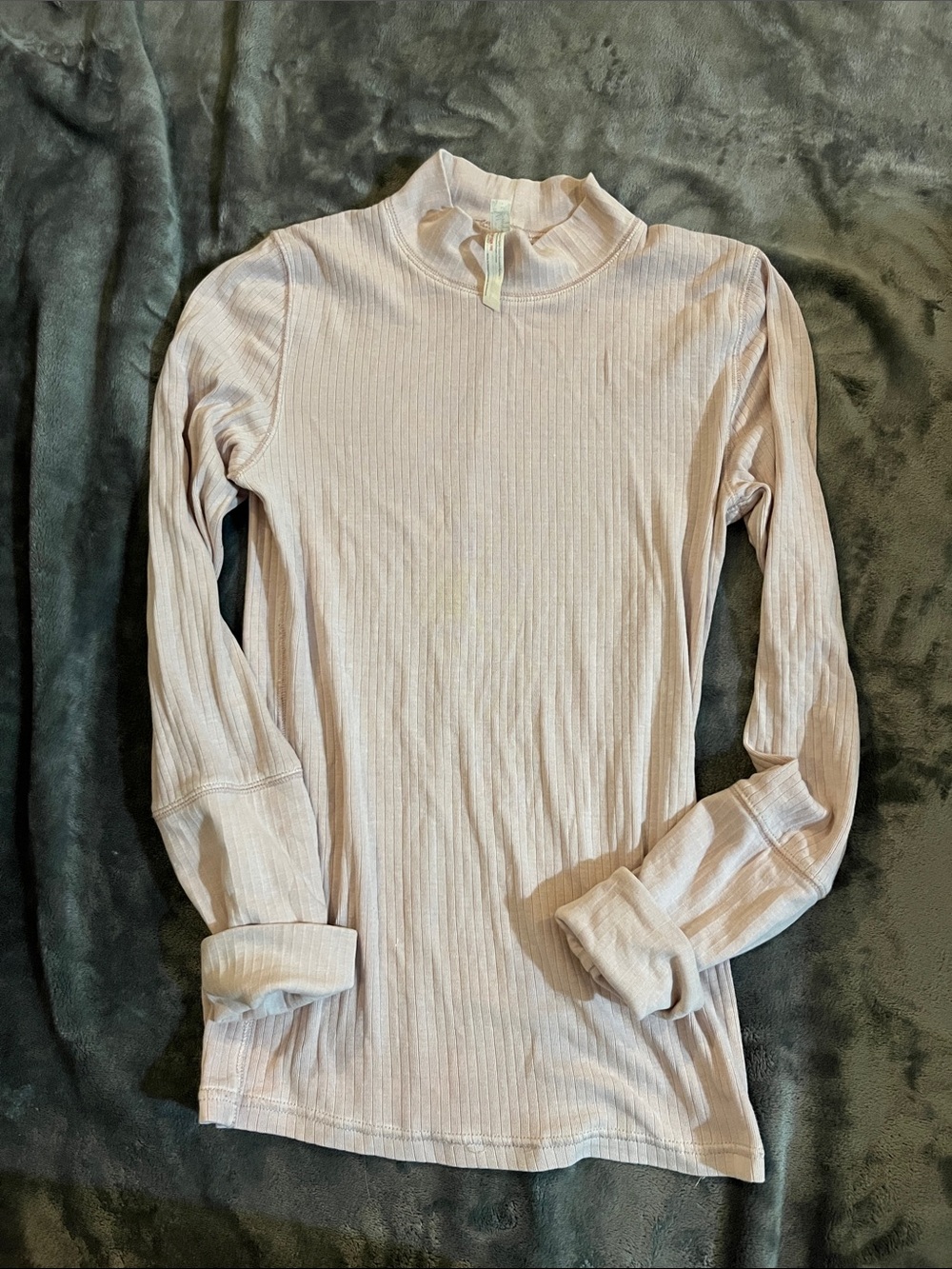 Free People Ribbed Mock Neck Long Sleeve Top in Light Pink